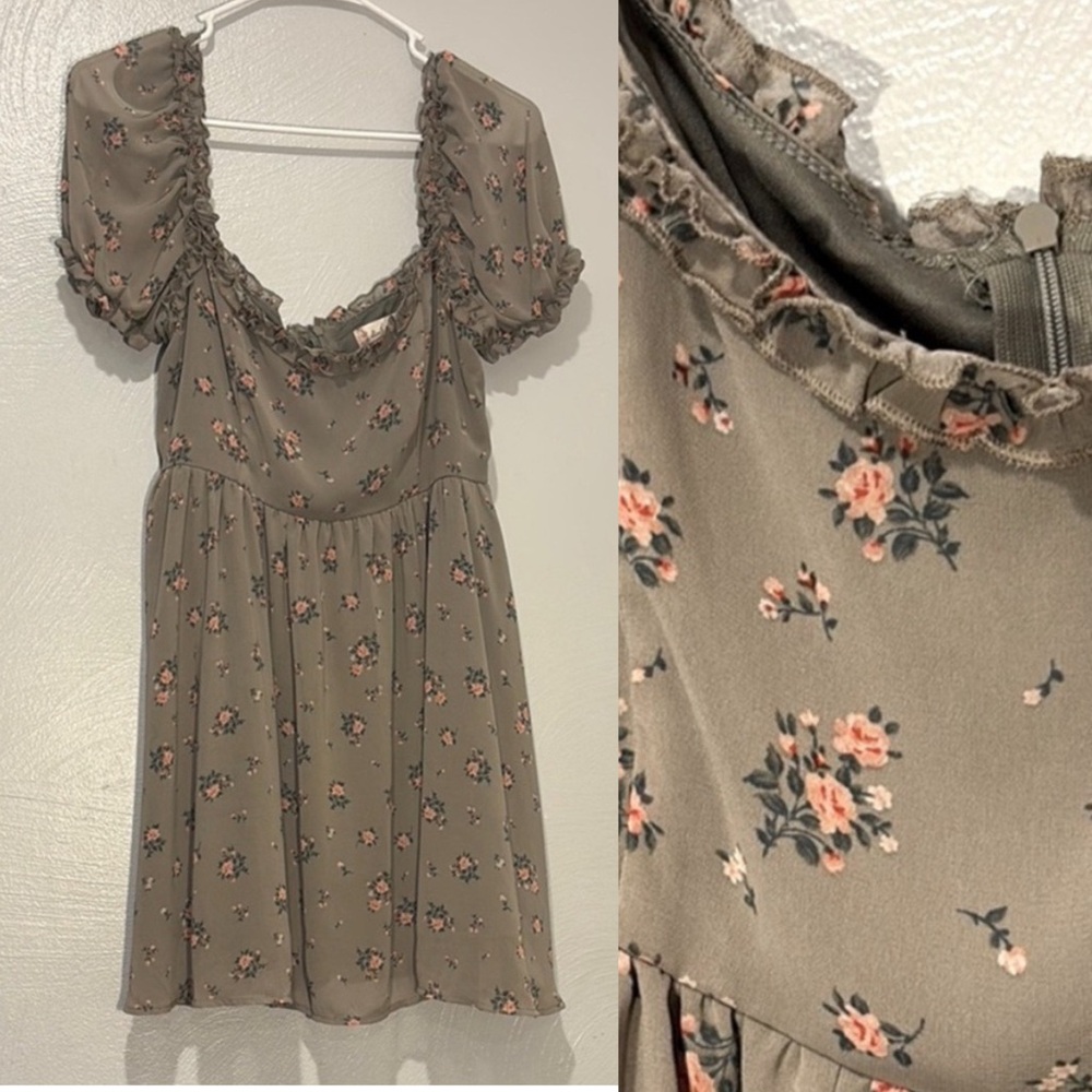 Altar'd State Floral Ruffle Dress in Sage and Pink